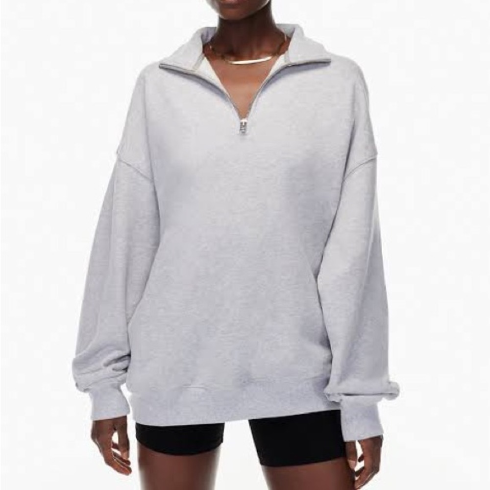 ARITZIA TNA Cozy Fleece Mega 1/4 Zip in Heather Dover Grey